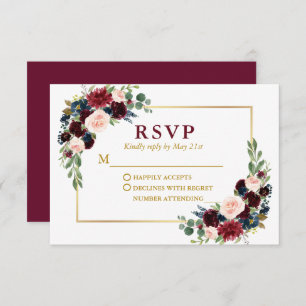 Moderne elegante Hochzeit in Gold Burgund RSVP Karte