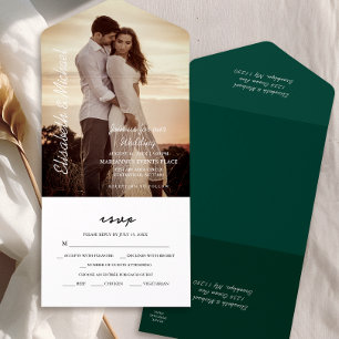 Moderne Elegante Hochzeit in Smaragdgrün All In One Einladung