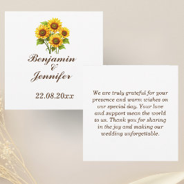 Moderne elegante Hochzeit mit Boho Sonnenblumen Dankeskarte