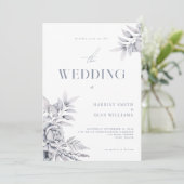 Moderne, elegante Hochzeit mit Flora Einladung (Stehend Vorderseite)