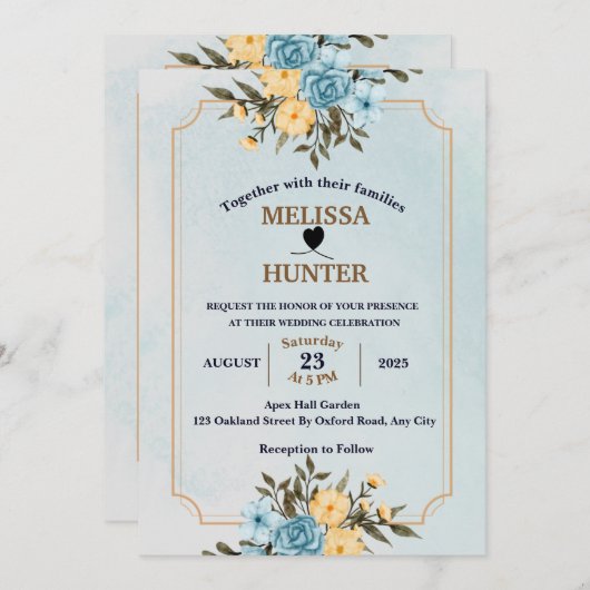 Moderne elegante Hochzeit mit Flora und Fauna Einladung (Vorne/Hinten)