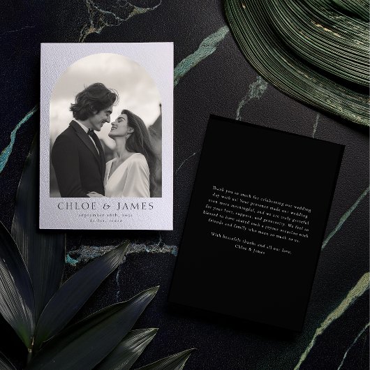 Moderne, elegante Hochzeit mit Foto Dankeskarte