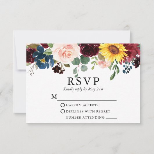 Moderne, elegante Hochzeit mit gemischten Blumen RSVP Karte (Vorderseite)