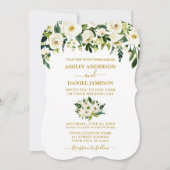 Moderne, elegante Hochzeit mit weißer Blüte in Gol Einladung (Vorderseite)