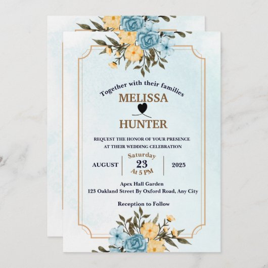 Moderne elegante Hochzeit mit weißer Flora Einladung (Vorne/Hinten)