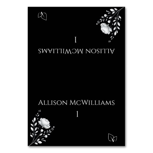 Moderne Elegante Hochzeit Schwarz-Weiß Vegetarier Tischnummer (Vorderseite)