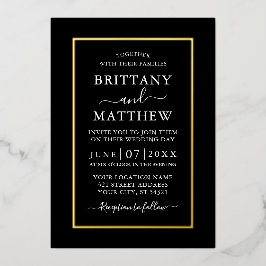 Moderne Elegante Hochzeit Schwarz-weißer Goldschmi Folieneinladung
