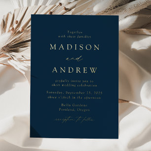 Moderne, elegante Hochzeit von Marine und Gold Folieneinladung
