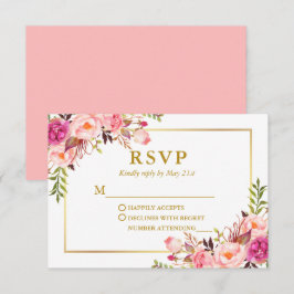 Moderne Elegante Hochzeit Wasserfarben Rosa Blüte RSVP Karte