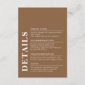 Moderne elegante Hochzeitdetails Dunkle Taupe Begleitkarte (Vorderseite)
