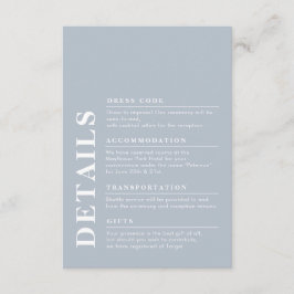 Moderne elegante Hochzeitdetails Dusty Blue Begleitkarte