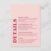 Moderne elegante Hochzeitdetails Rot und Rosa Begleitkarte (Vorderseite)