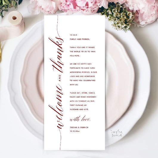 Moderne elegante Hochzeitsdinner-Dankeskarten Programm