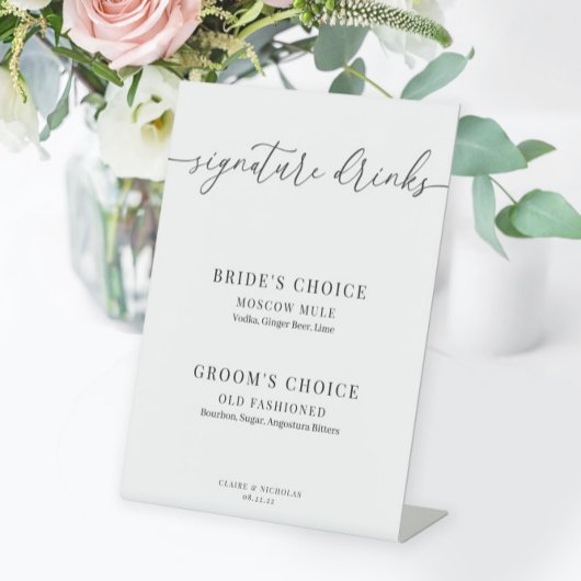 Moderne elegante Hochzeitsignatur Drinks Pedestal Sockelschild