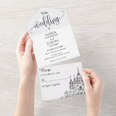 Moderne, elegante Hochzeitskathedral All In One Einladung (Abreißen)