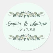 Moderne elegante Hochzeitskuppelname und Datum Runder Aufkleber (Vorderseite)