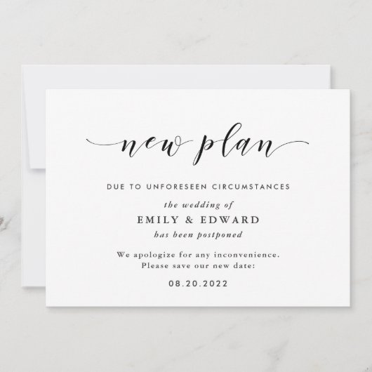 Moderne, elegante Hochzeitspläne ändern das Datum Einladung (Vorderseite)