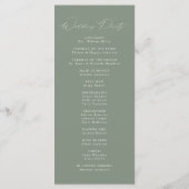 Moderne elegante Hochzeitsprogramm in Salbeigrün (Rückseite)