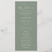 Moderne elegante Hochzeitsprogramm in Salbeigrün (Vorderseite)