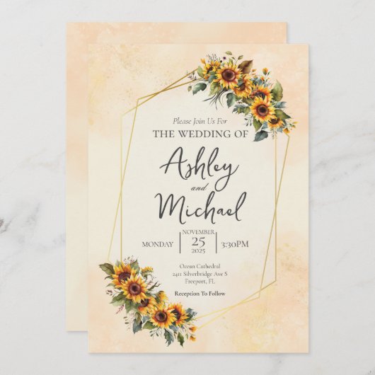 Moderne elegante Hochzeitsstimmung im Wasser Einladung (Vorne/Hinten)