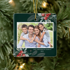 Moderne Elegante Holiday Greenerie 2 Foto Weihnach Keramikornament