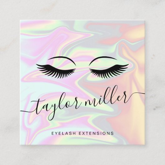 Moderne, elegante, holografische Wimpernverlängeru Quadratische Visitenkarte (Vorderseite)