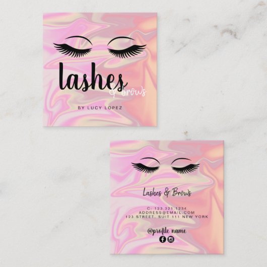 Moderne, elegante Holographie-Lashes Quadratische Visitenkarte (Vorne/Hinten)