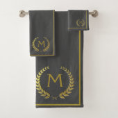Moderne elegante Holzkohle Gold Chic Monogrammiert Badhandtuch Set (Insitu)