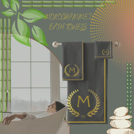 Moderne elegante Holzkohle Gold Chic Monogrammiert Badhandtuch Set