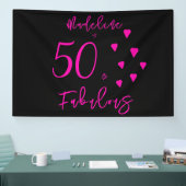 Moderne elegante Hot Pink Hearts Black 50. Geburts Banner (Messe)