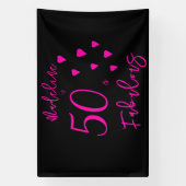 Moderne elegante Hot Pink Hearts Black 50. Geburts Banner (Vertikal)
