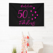 Moderne elegante Hot Pink Hearts Black 50. Geburts Banner (InSitu)