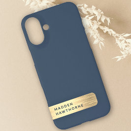 Moderne, elegante Imitate aus Gold Navy, blau, geb iPhone 16 Plus Hülle