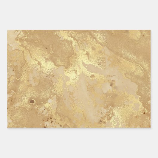 Moderne elegante Imitate Gold Aquarellmarble Muste Geschenkpapier Set (Vorderseite 3)