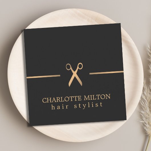 Moderne elegante Imitate Gold Black Hair Stylist Quadratische Visitenkarte