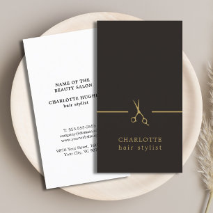 Moderne elegante Imitate Gold Black Hair Stylist Visitenkarte