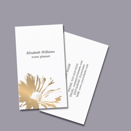 Moderne elegante Imitate Gold Floral Event Planner Visitenkarte