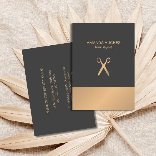 Moderne elegante Imitate Gold Gray Hair Stylist Visitenkarte