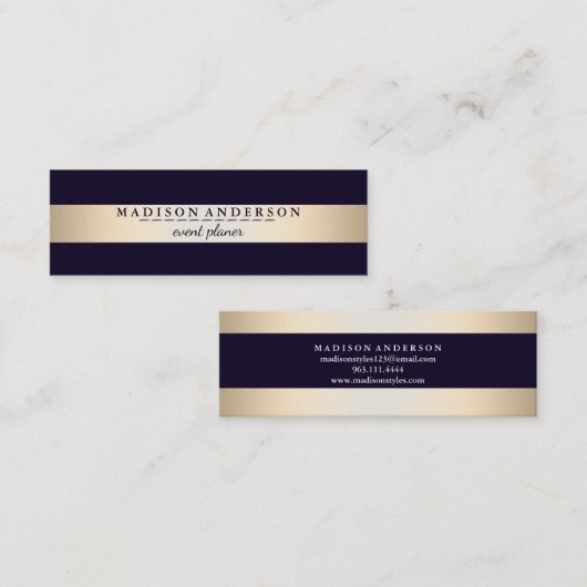 Moderne Elegante Imitate Goldene Foil gestreift Mini Visitenkarte (Vorne/Hinten)
