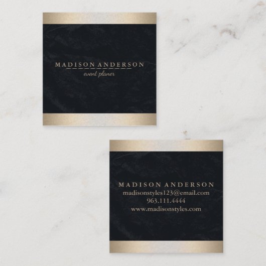 Moderne Elegante Imitate Goldene Foil gestreift Quadratische Visitenkarte (Vorne/Hinten)