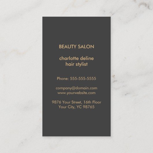 Moderne elegante Imitate Kupfer Grau Hair Stylist Visitenkarte (Rückseite)