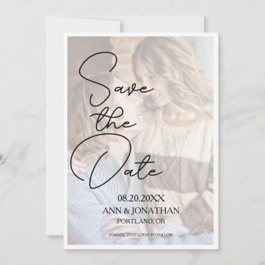 Moderne Elegante Imitate Vellum Foto Hochzeit Save The Date (Vorderseite)