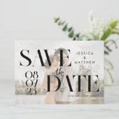 Moderne elegante Imitate Vellum Foto Hochzeit Save The Date (Stehend Vorderseite)