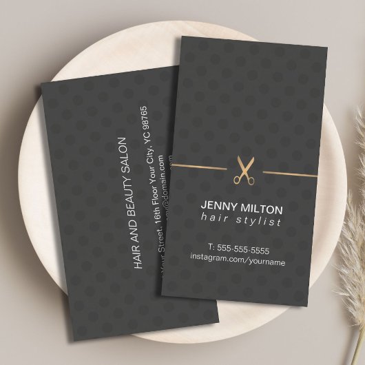 Moderne Elegante Imitats Gold Black Dotted Hair St Visitenkarte