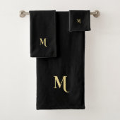 Moderne elegante Imitats Gold Script Mit Monogramm Badhandtuch Set (Insitu)