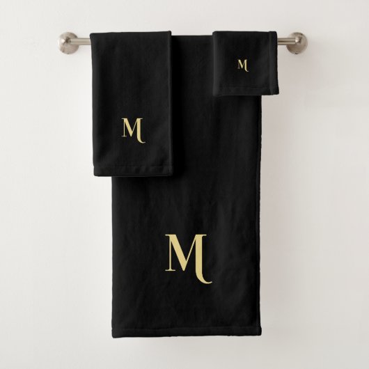 Moderne elegante Imitats Gold Script Mit Monogramm Badhandtuch Set (Insitu)