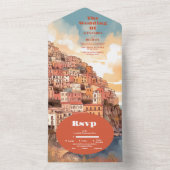 Moderne elegante Italien-Hochzeit in Urlaubsort All In One Einladung (Innen Boden)