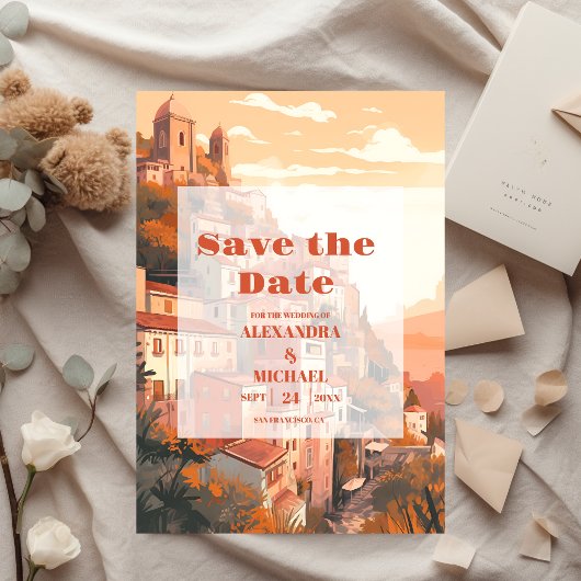 Moderne elegante Italien-Hochzeit in Urlaubsort Save The Date