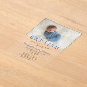 Moderne elegante junge Foto-Taufe Acryleinladungen (Ablage )