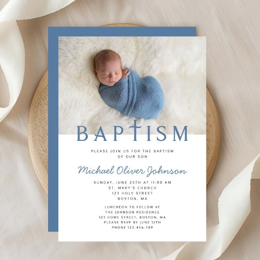 Moderne elegante junge Foto-Taufe Einladung